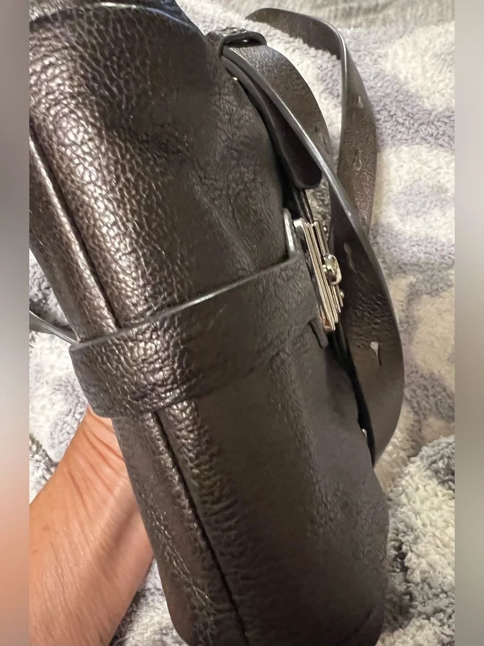 Cole Haan Dark Brown Pebbled Leather Crossbody with Silver Hardware